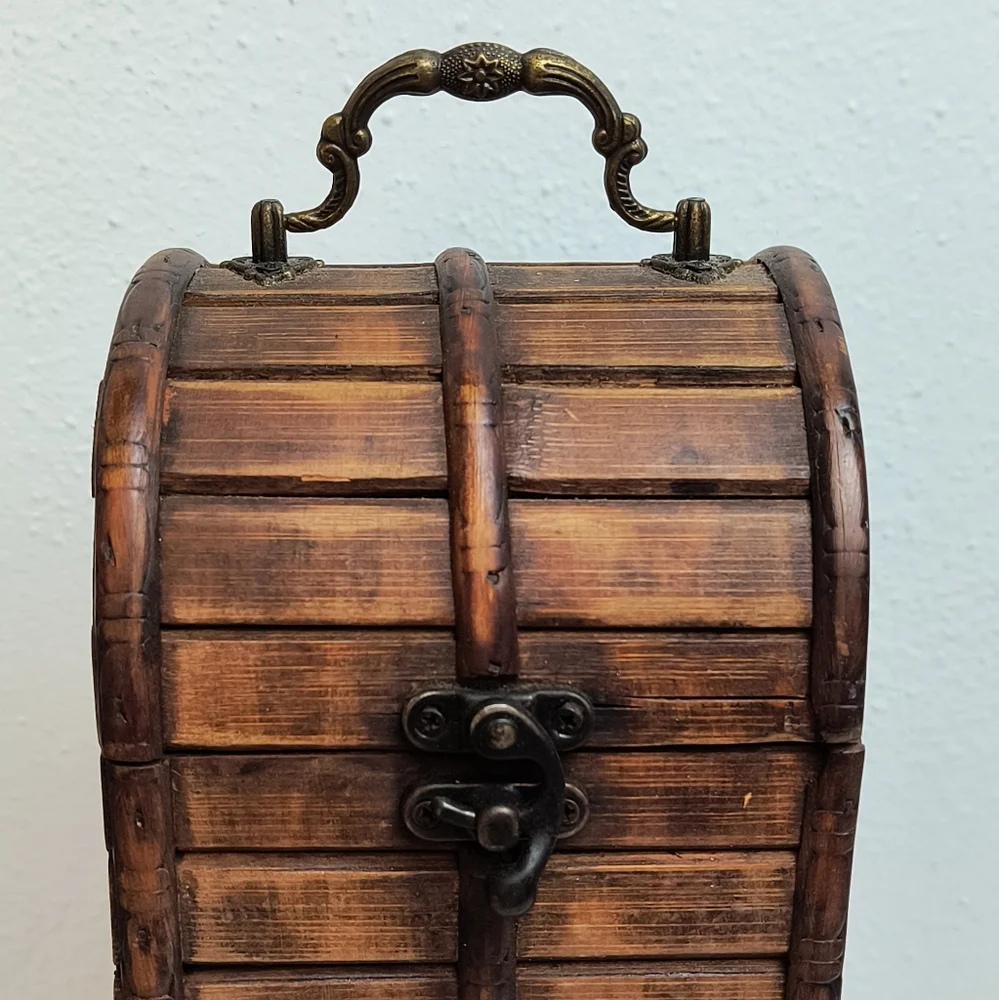 Vintage Decorative Wood & Brass Wine Bottle Box